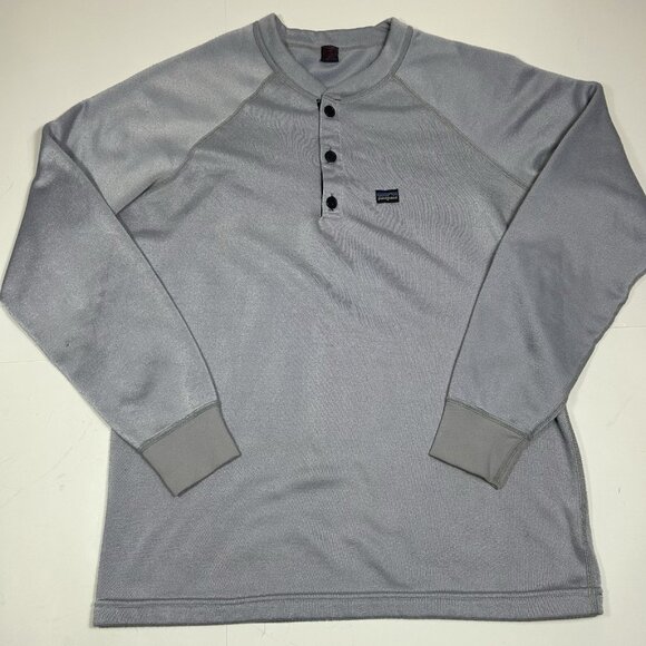 Patagonia Other - Vtg Patagonia Capilene Fleece Sweatshirt Men Henley Blue Gray Pullover Sz L USA